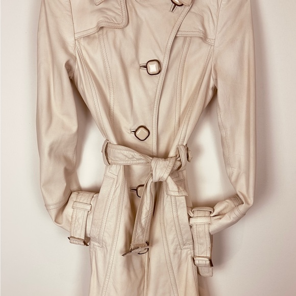 Mackage Ivory Leather Trench Coat - Picture 3 of 10